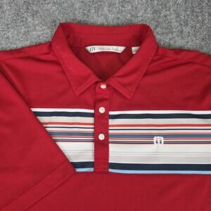 Travis Mathew Shirt Mens XXL Red Striped Polo Golf Stretch Performance Casual